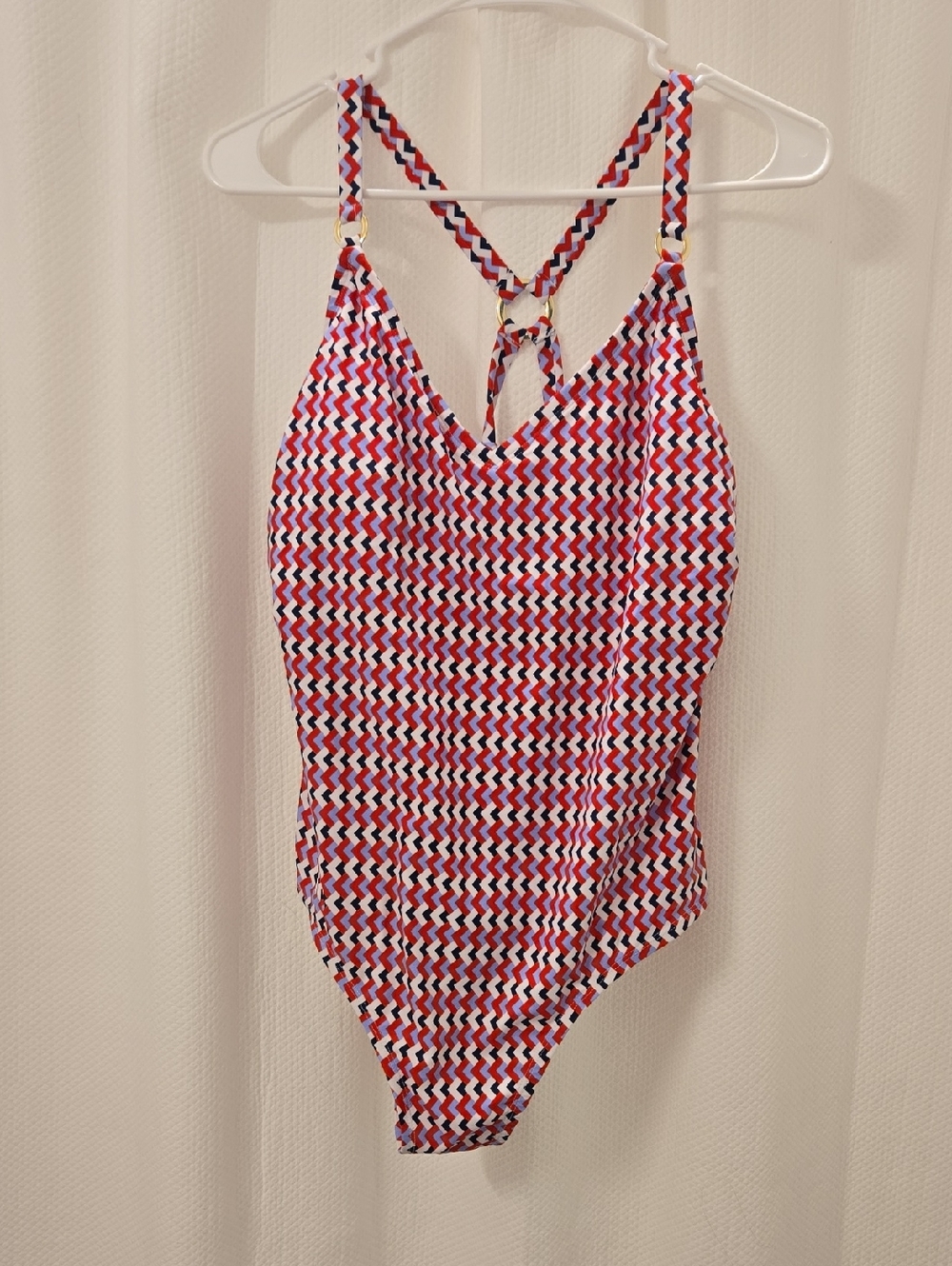 NWT Kona Sol Multicolor Zigzag One-Piece Swimsuit - Red, White, Navy